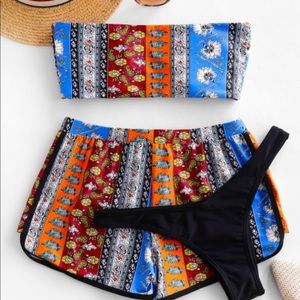 Bohemian Printed Bandeau 3 Piece Swimsuit